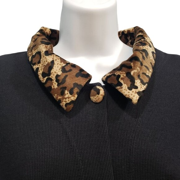 VTG 90s Fashion Bug 22/24W Ribbed Cardigan Shacket Animal Print Trim Black NEW - Picture 2 of 12